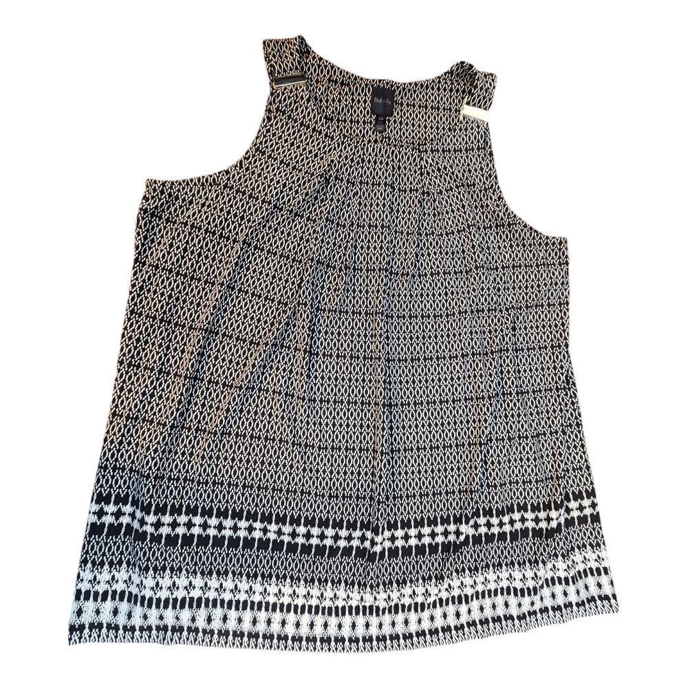 Rafaella womens tank top blouse sz large black and white print silver harware